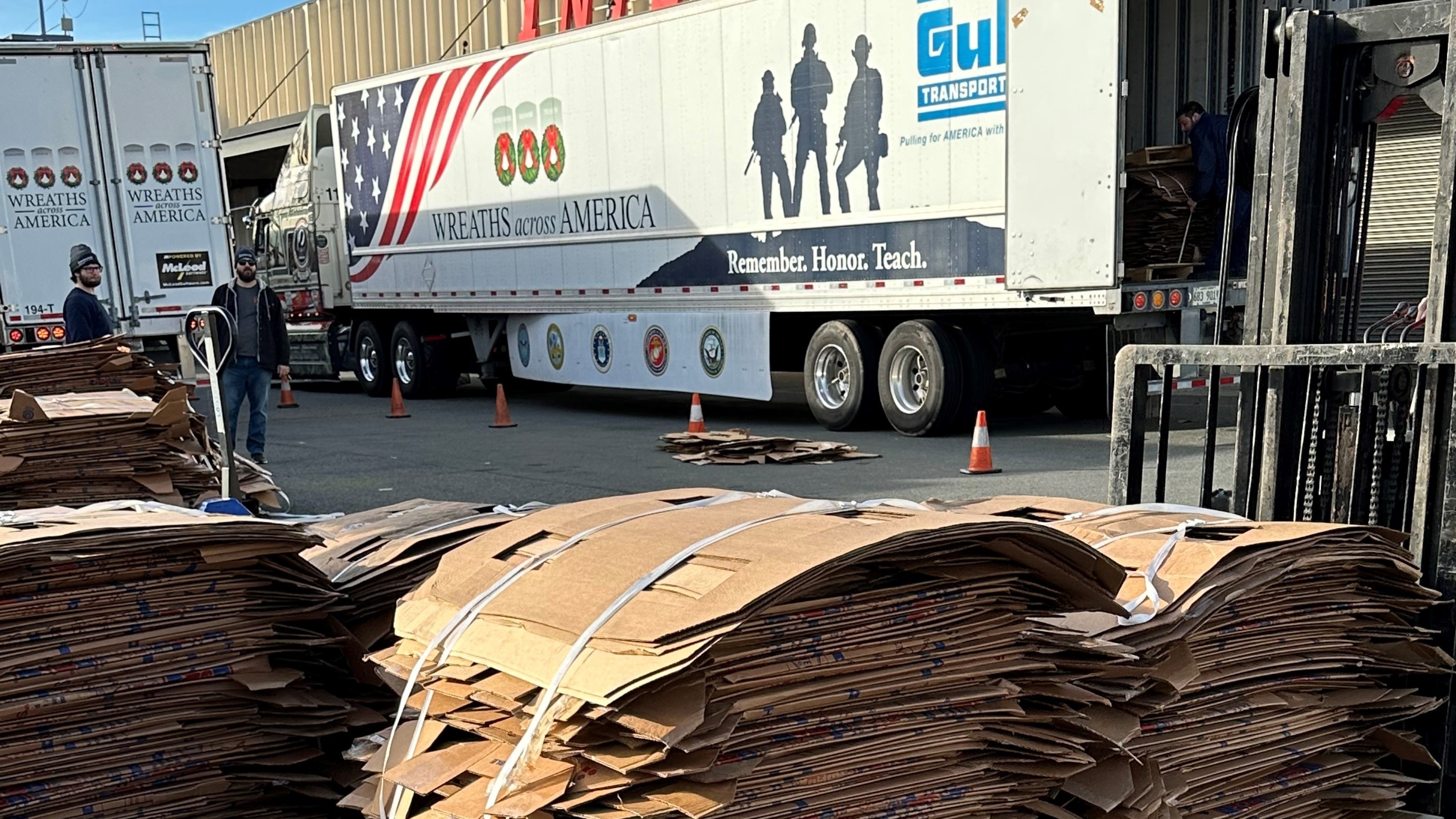 Bundles of recyclable Wreaths Across America materials recovered by International Paper on National Wreaths Across America Day at Arlington National Cemetery.