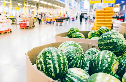 watermelons inside a box at a supermarket