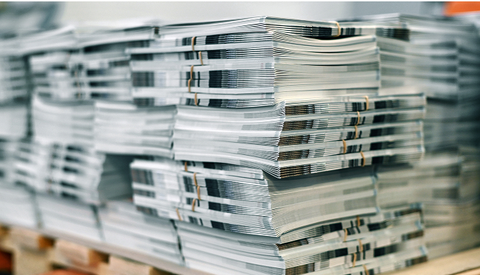 Stacks of paper on a pallet