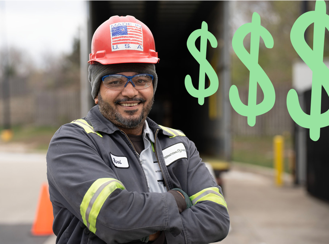 Man with his arms crossed and money signs to his right side