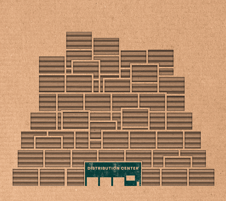 large stacks of cardboard overshadowing the size of a distribution center