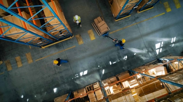 a busy logistics warehouse