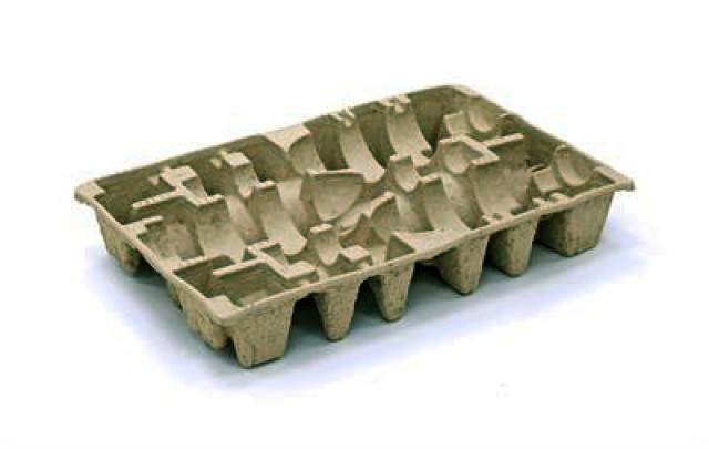 A molded fiber wine tray for shipping wine