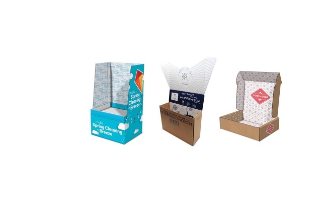 a group of printed corrugated boxes