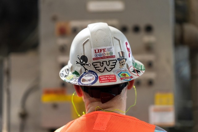 hard hat with stickers