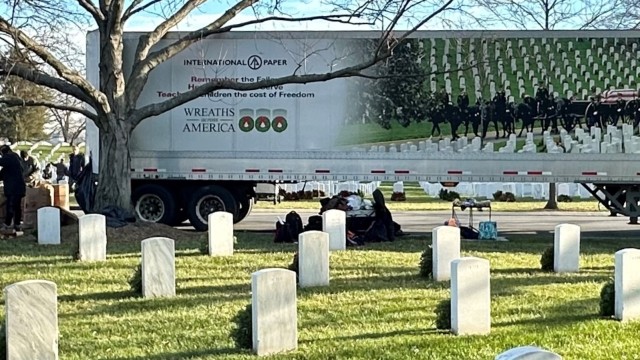 International Paper truck trailer at Arlington National Cemetery to support Wreaths Across America