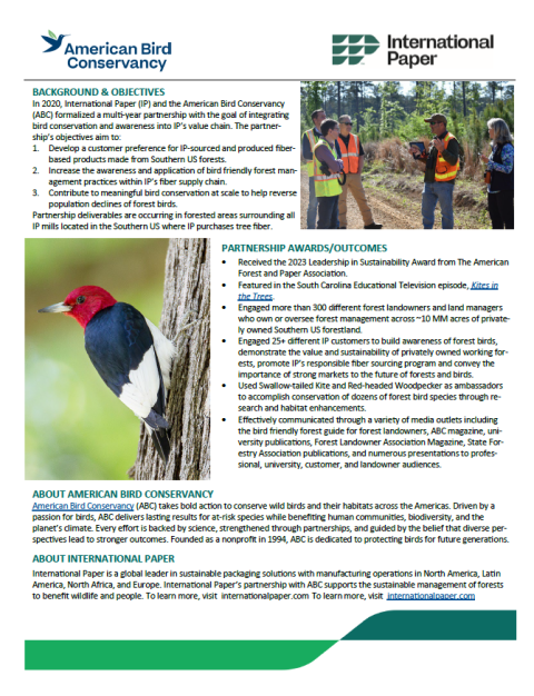 A view of the IP-American Bird Conservancy one-pager